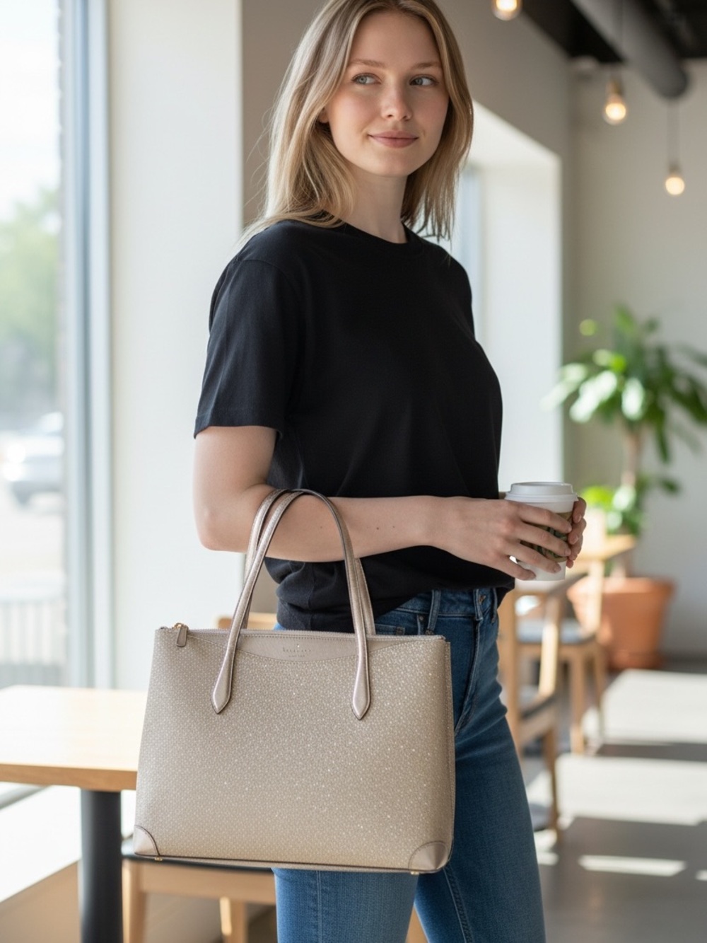 kate spade Metallic Gold Tote with Subtle Glitter